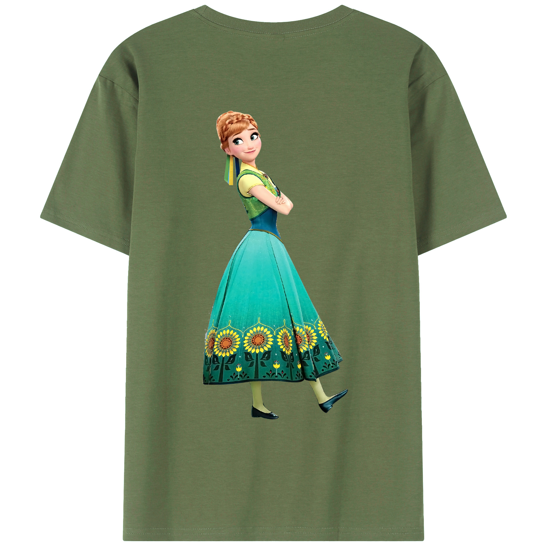 （画像用） アナと雪の女王 アンナ エルサ Frozen Anna Elsa 綿100％ メンズ半袖Tシャツ（バックプリント） 通気性